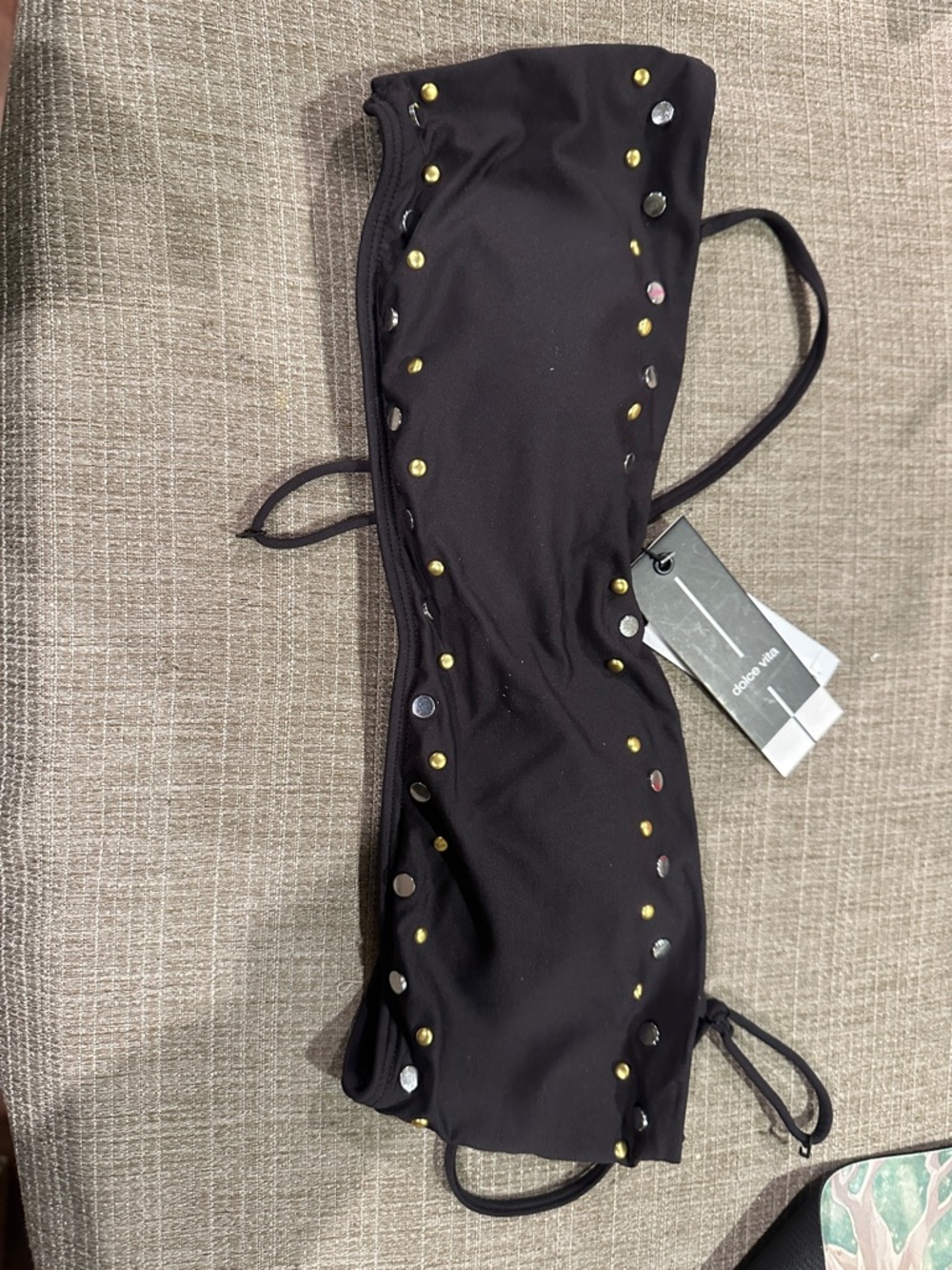 Dolce Vita Black Studded Bandeau Swim Top